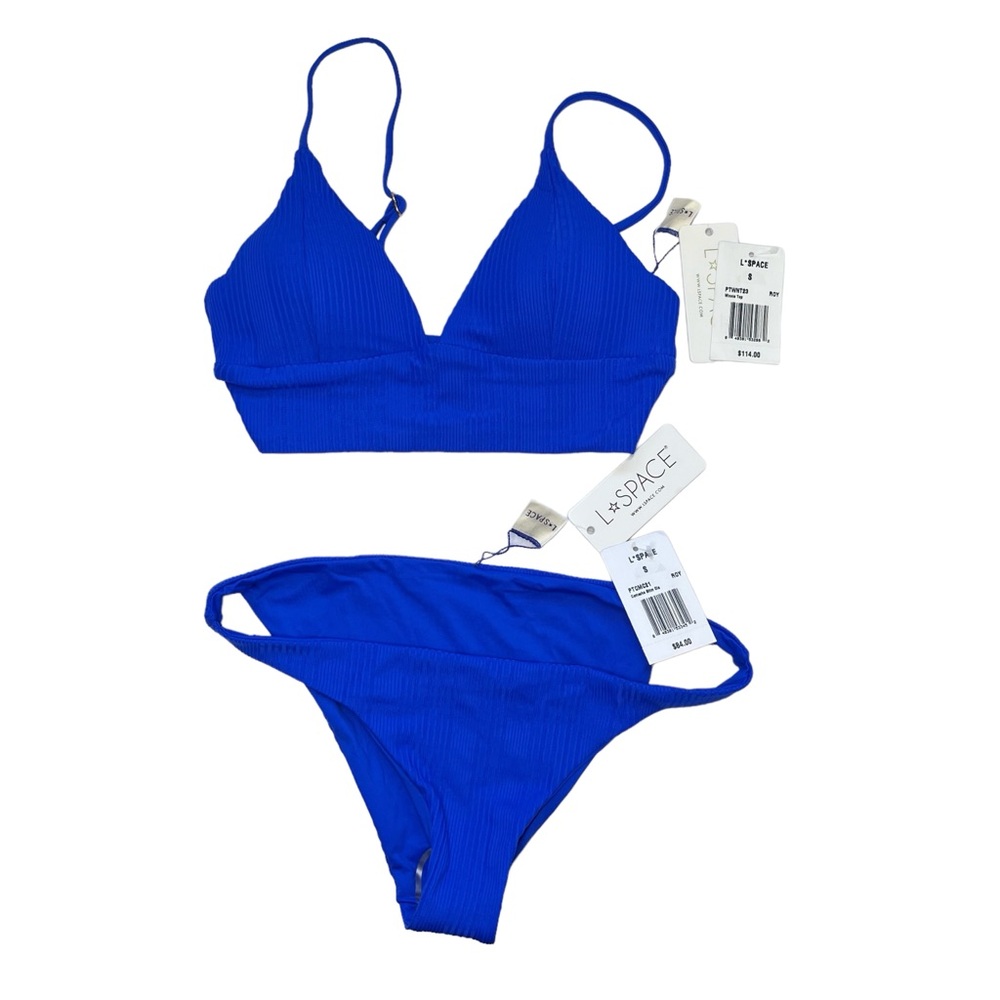 L*Space Bikini Small Top Winnie Bottom Camacho Royal Cobalt Blue Rib Solid NWT